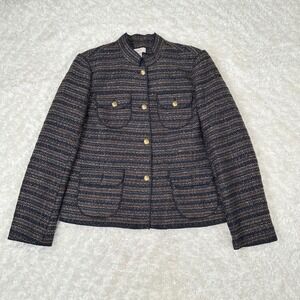 Loft L Large Military Blazer Jacket Pockets Button Preppy Wool Blend Academia